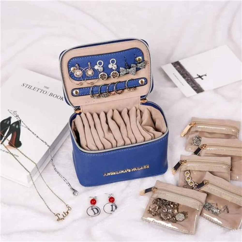 Travel jewelry organizer case vegan leather storage bag for rings earrings neckl